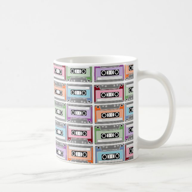 Pastel Retro Cassette Tapes Pattern Coffee Mug (Right)