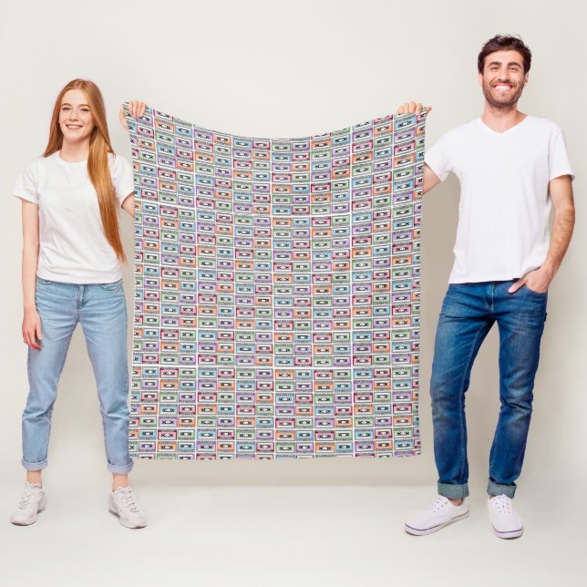 Pastel Retro Cassette Tapes Pattern Fleece Blanket (In Situ)