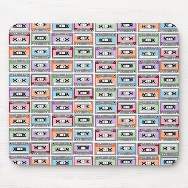 Pastel Retro Cassette Tapes Pattern Mouse Mat (Front)