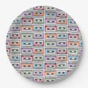 Pastel Retro Cassette Tapes Pattern Paper Plate