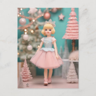 Pastel Retro Christmas Doll Postcard