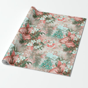 Pastel Retro Christmas Vignette Wrapping Paper