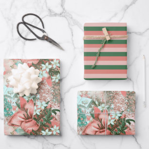 Pastel Retro Christmas Vignette Wrapping Paper Sheet