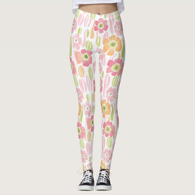 Pastel Retro Floral (1) Leggings (Front)