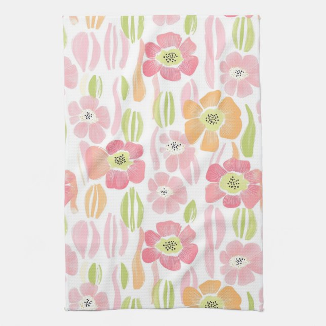 Pastel Retro Floral (1) Tea Towel (Vertical)