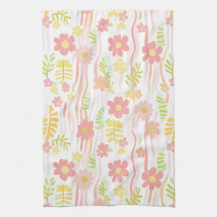 Pastel Retro Floral (3) Tea Towel