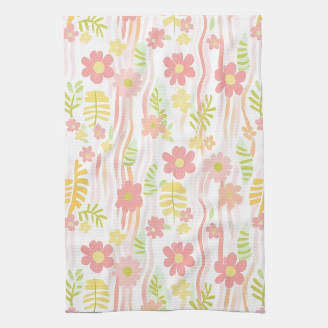 Pastel Retro Floral (3) Tea Towel (Vertical)