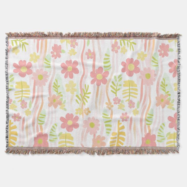 Pastel Retro Floral (3) Throw Blanket (Front)