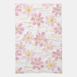 Pastel Retro Floral (4) Tea Towel