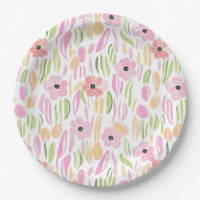 Pastel Retro Floral (5) Paper Plate (Front)