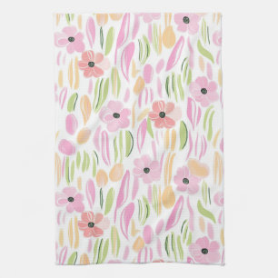 Pastel Retro Floral (5) Tea Towel