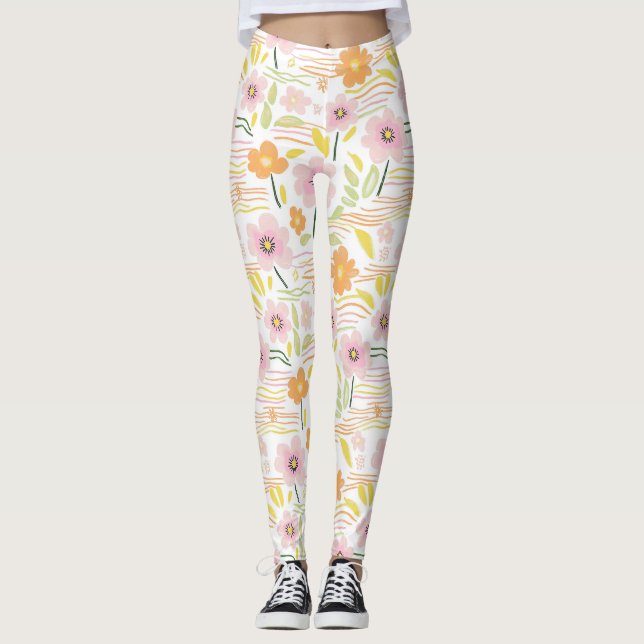 Pastel Retro Floral (7) Leggings (Front)