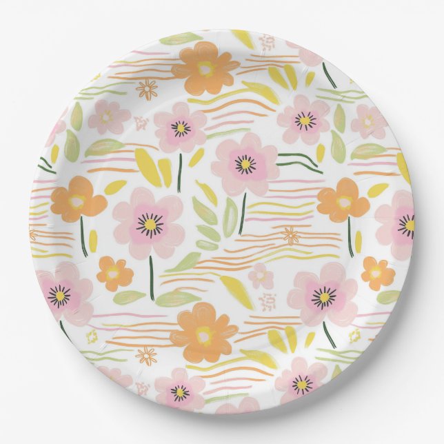 Pastel Retro Floral (7) Paper Plate (Front)