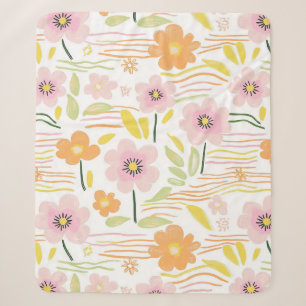 Pastel Retro Floral (7) Sherpa Blanket