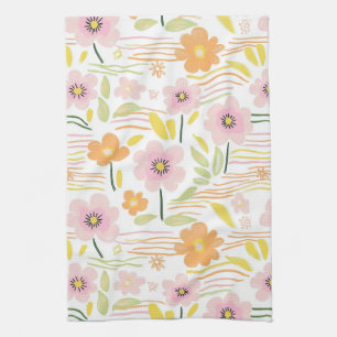 Pastel Retro Floral (7) Tea Towel