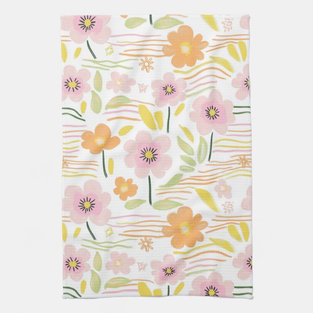 Pastel Retro Floral (7) Tea Towel (Vertical)