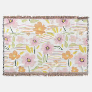 Pastel Retro Floral (7) Throw Blanket