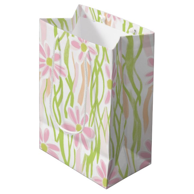 Pastel Retro Floral (8) Medium Gift Bag (Front Angled)