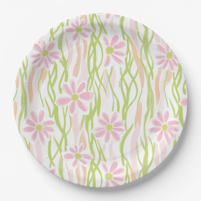 Pastel Retro Floral (8) Paper Plate (Front)