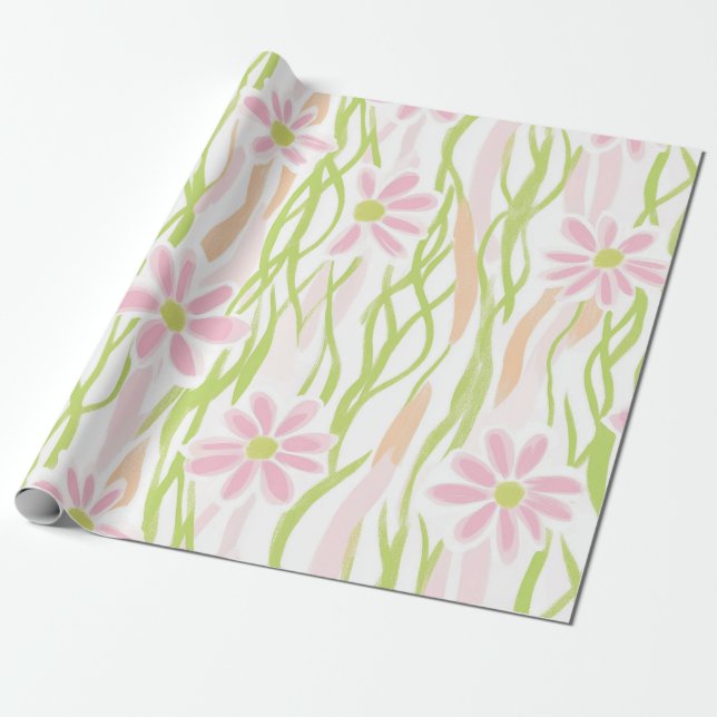 Pastel Retro Floral (8) Wrapping Paper (Unrolled)