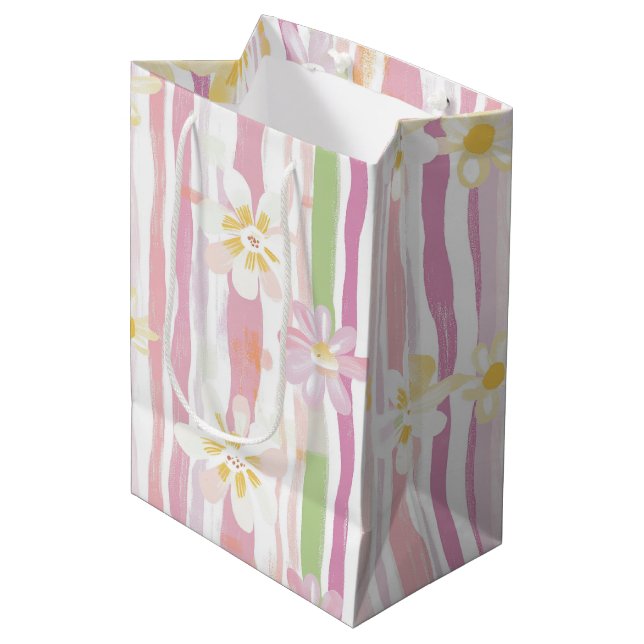 Pastel Retro Floral (9) Medium Gift Bag (Front Angled)