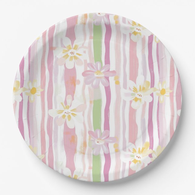 Pastel Retro Floral (9) Paper Plate (Front)