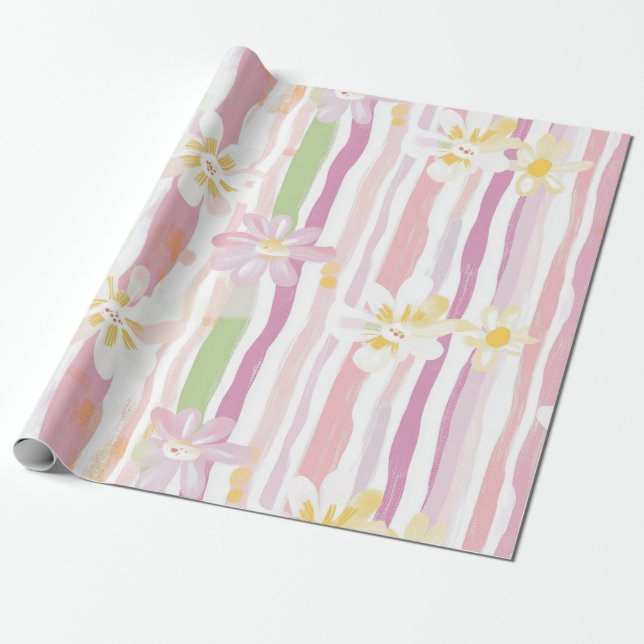 Pastel Retro Floral (9) Wrapping Paper (Unrolled)