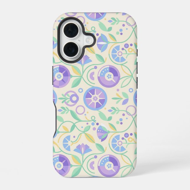 Pastel Retro Floral Pattern Lavender Mint iPhone 16 Case (Back)