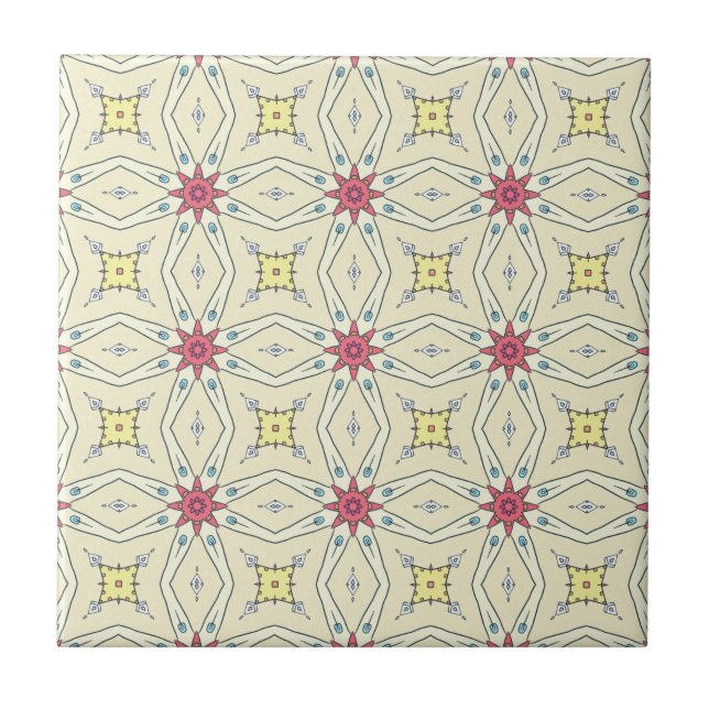 Pastel Retro Geometric Pattern Tile (Front)