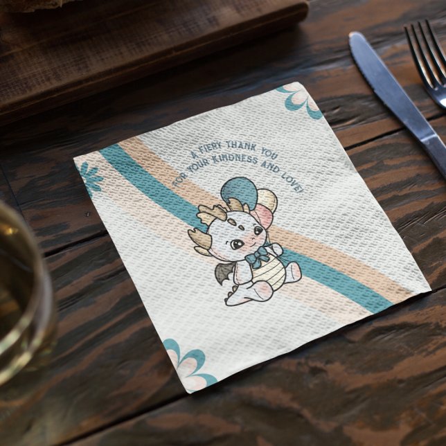 Pastel Retro Grey Blue Balloons Baby Dragon Napkin (Creator Uploaded)