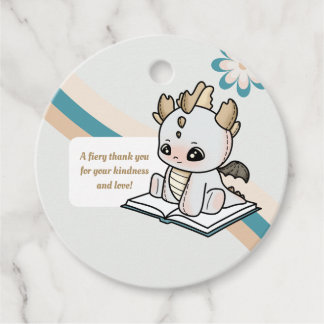 Pastel Retro Grey Blue Brown Baby Dragon Thank you Favour Tags