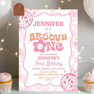 Pastel Retro Groovy One Birthday Invitation