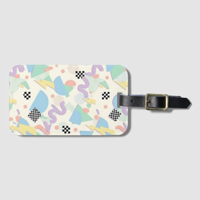 Pastel Retro Memphis Pattern Swirls Luggage Tag (Front Horizontal)