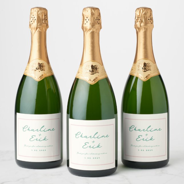 Pastel Retro Pinky Handwriting wedding  Sparkling Wine Label (Bottles)