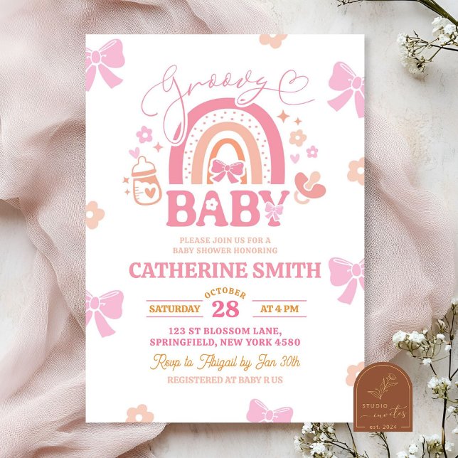 Pastel Retro Rainbow Baby Shower Invitation (Creator Uploaded)