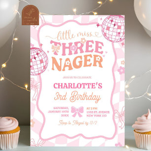 Pastel Retro Rainbow Little Miss Threenager Invitation