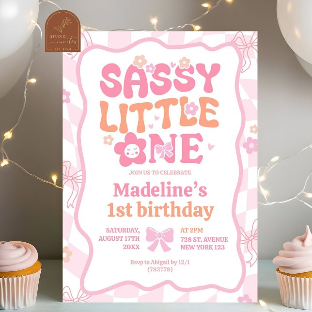 Pastel Retro Rainbow Sassy Little One Birthday Invitation (Creator Uploaded)
