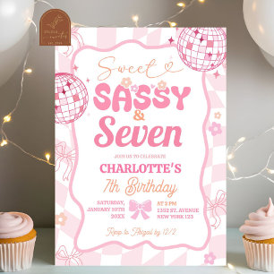 Pastel Retro Rainbow Sassy Sweet Sassy Seven Invitation