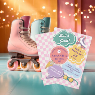 Pastel Retro Roller Skating Birthday Party Invitat