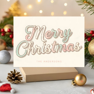 Pastel Retro Script Merry Christmas Holiday Card