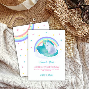Pastel Retro Star Unicorn Rainbow Baby Shower  Thank You Card