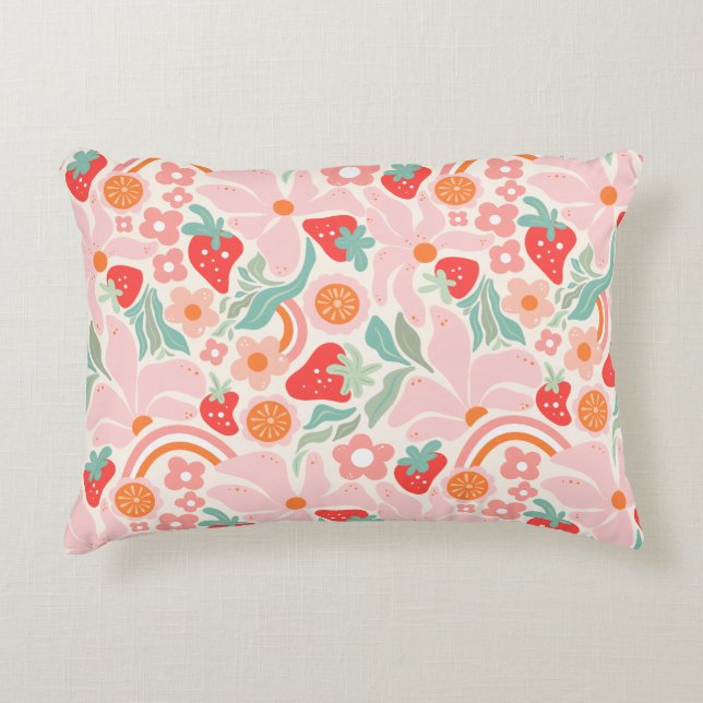 Pastel retro strawberry  decorative cushion (Front)