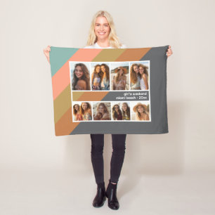 Pastel Retro Stripe 8 Photo Collage Girls Weekend Fleece Blanket