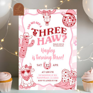 Pastel Retro Threehaw Cowgirl Birthday party Invitation
