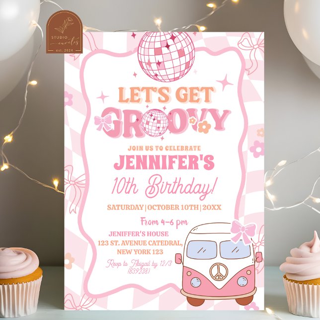 Pastel Retro Van Groovy Birthday Party Invitation (Creator Uploaded)