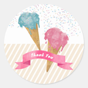 Pastel Retro Watercolor Ice Cream & Sprinkles Classic Round Sticker