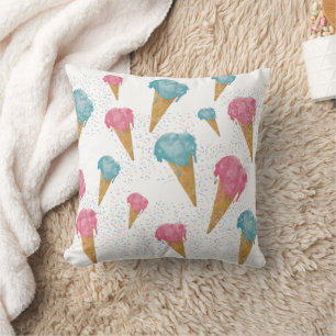 Pastel Retro Watercolor Ice Cream & Sprinkles  Cushion