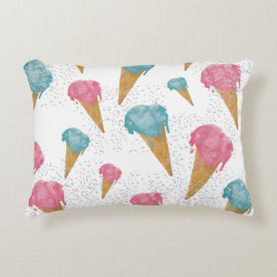 Pastel Retro Watercolor Ice Cream & Sprinkles Decorative Cushion
