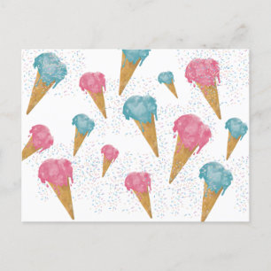 Pastel Retro Watercolor Ice Cream & Sprinkles  Holiday Postcard