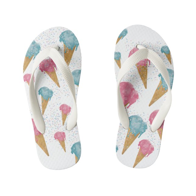 Pastel Retro Watercolor Ice Cream & Sprinkles   Kid's Flip Flops (Footbed)